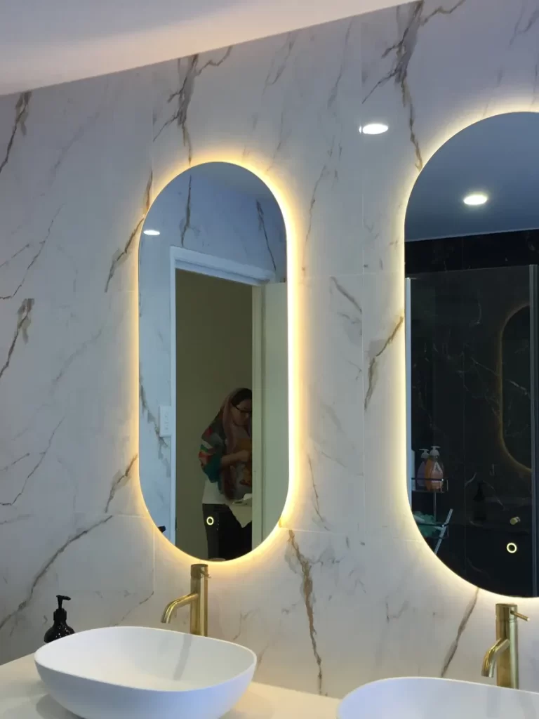 Bathroom renovation in Kuraby with power for two LED mirrors fitted by our renovation electrician