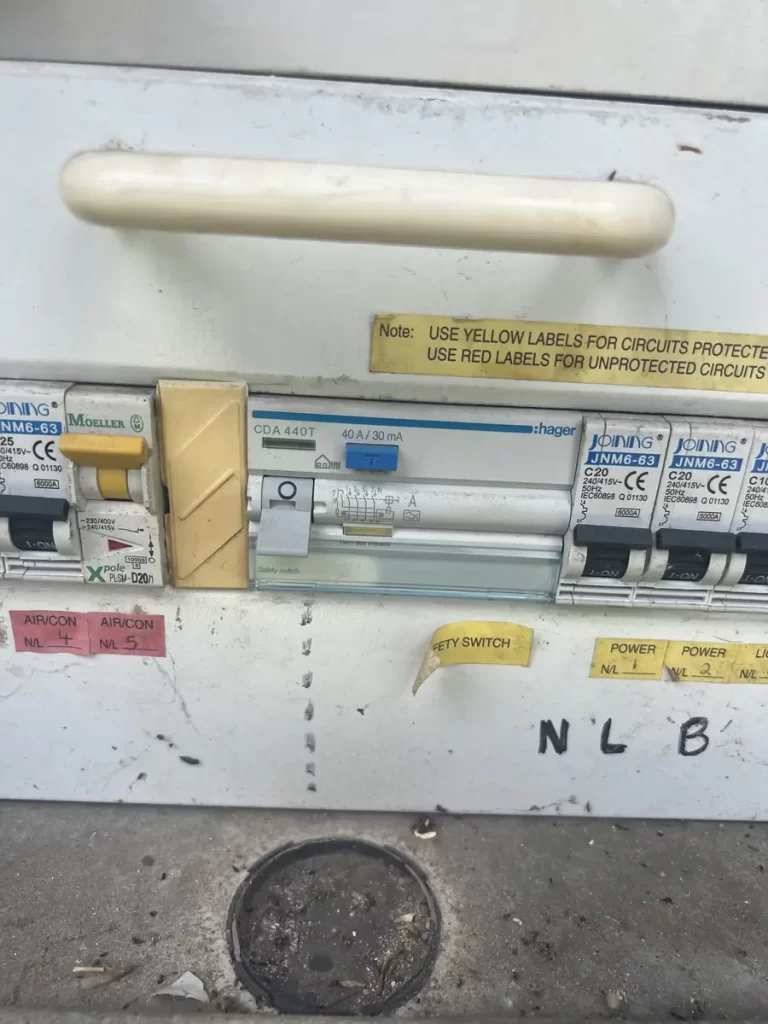 Older switchboard where a jammed safety switch had cut the lights and power points, Carindale