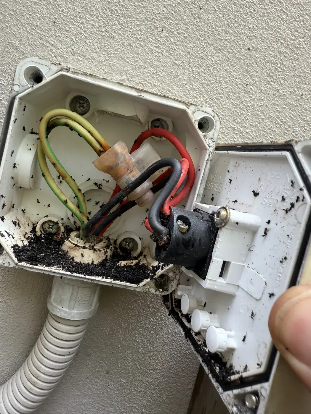 Outdoor power point checked during a safety switch tripping fault find, Carindale, Brisbane